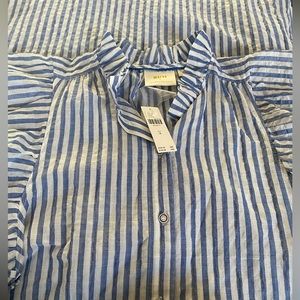 ‘Maeve’ Anthropologie blue/white striped duster top